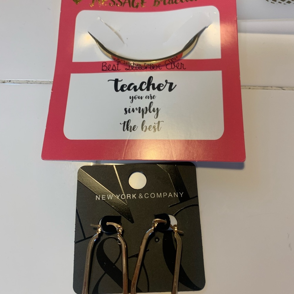 Cuff bracelet - Best Teacher Ever ( gold ) & gold hoop earrings - NWT  $6 (set)